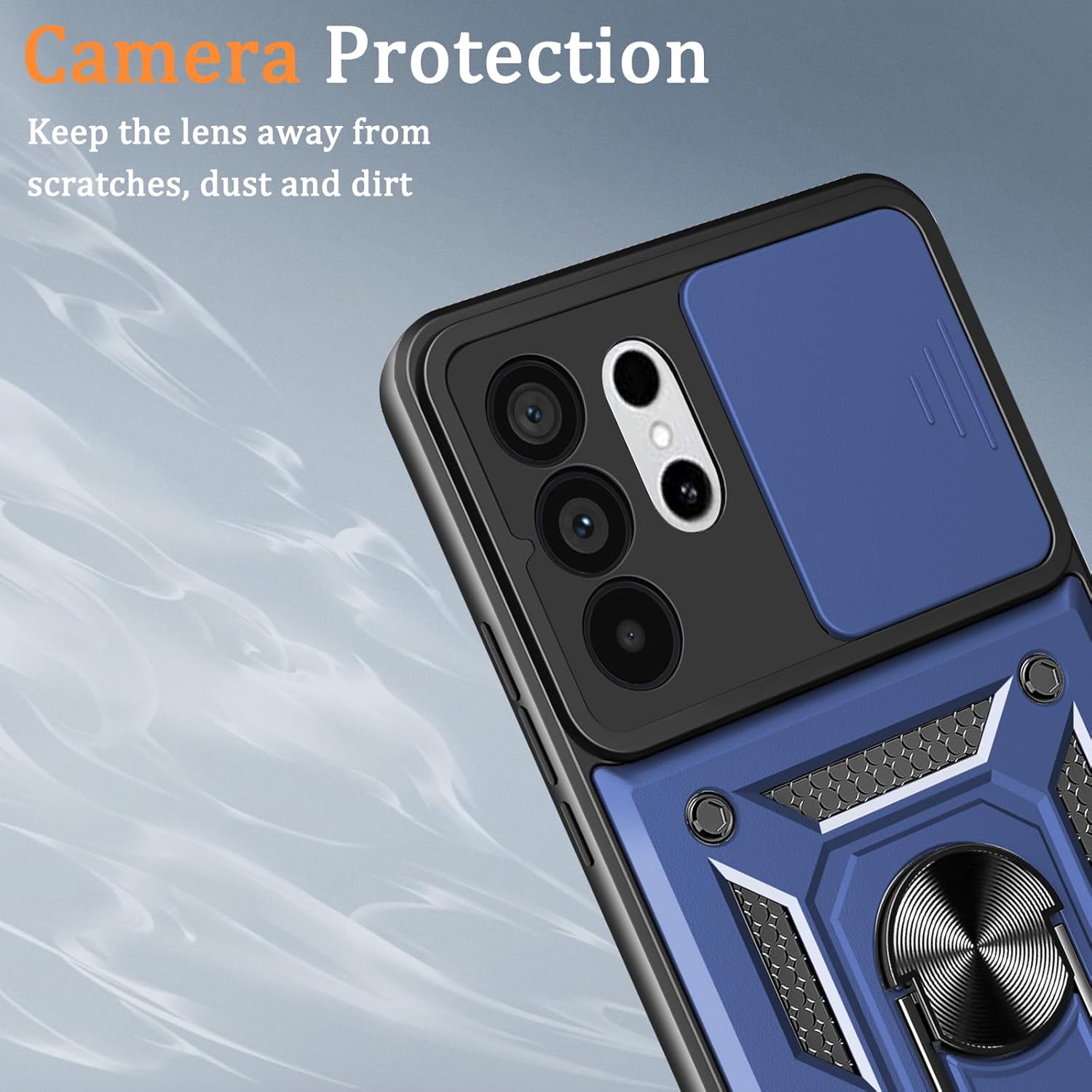 Husa antisoc compatibila cu Samsung Galaxy S26 Ultra, design Armour, protectie camera cu clapa glisanta, Albastru