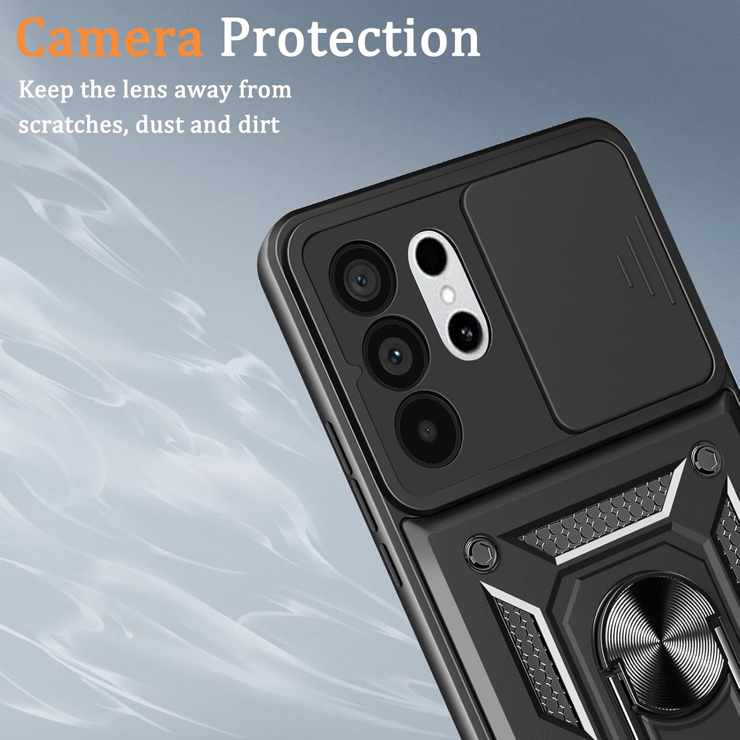 Husa antisoc compatibila cu Samsung Galaxy S26 Ultra, design Armour, protectie camera cu clapa glisanta, Negru
