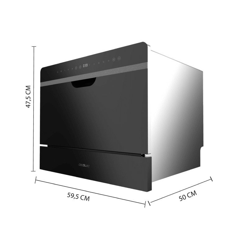 Mini masina de spalat vase Cecotec, Bolero Aguazero 2500 S-BI Black, capacitate 6 seturi, 5 programe prestabilite, Child Lock, Delay Start, panou de control tactil, cos pentru tacamuri, design modern, negru