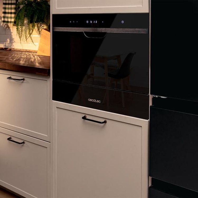 Mini masina de spalat vase Cecotec, Bolero Aguazero 2500 S-BI Black, capacitate 6 seturi, 5 programe prestabilite, Child Lock, Delay Start, panou de control tactil, cos pentru tacamuri, design modern, negru