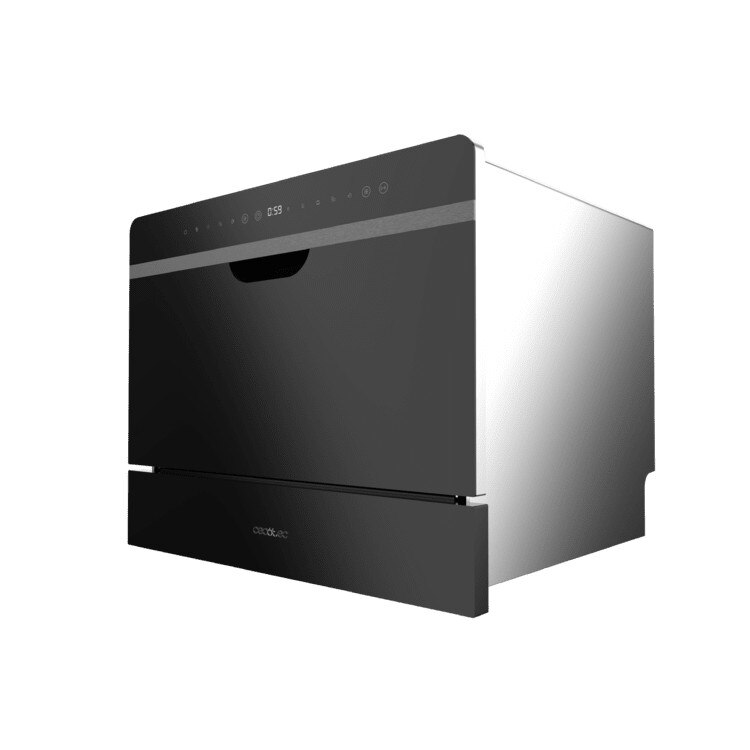 Mini masina de spalat vase Cecotec, Bolero Aguazero 2500 S-BI Black, capacitate 6 seturi, 5 programe prestabilite, Child Lock, Delay Start, panou de control tactil, cos pentru tacamuri, design modern, negru