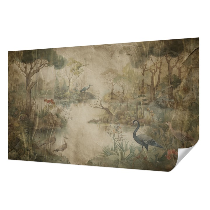 Öntapadós Fotótapéta Falra, Wallfluent, Erdei jelenet, Bézs, 416 x 254 cm, Erős Ragasztó, Modern Belsőépítészeti Dekoráció, 010170060070000285340