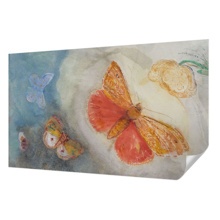 Öntapadós Tapéta Fali Dekoráció, Wallfluent, Színes pillangók, Narancssárga, 416 x 254 cm, Nappaliba, Konyhába, 010170060070000285396