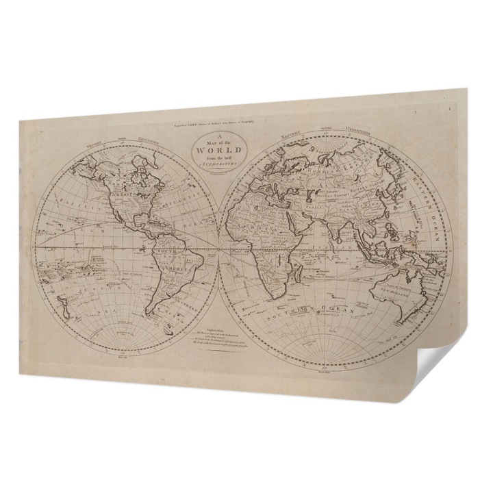 Öntapadós Tapéta Falra, Wallfluent, Régi térkép, Fekete, 416 x 254 cm, Dekoráció, Klasszikus, 010170060070000285367