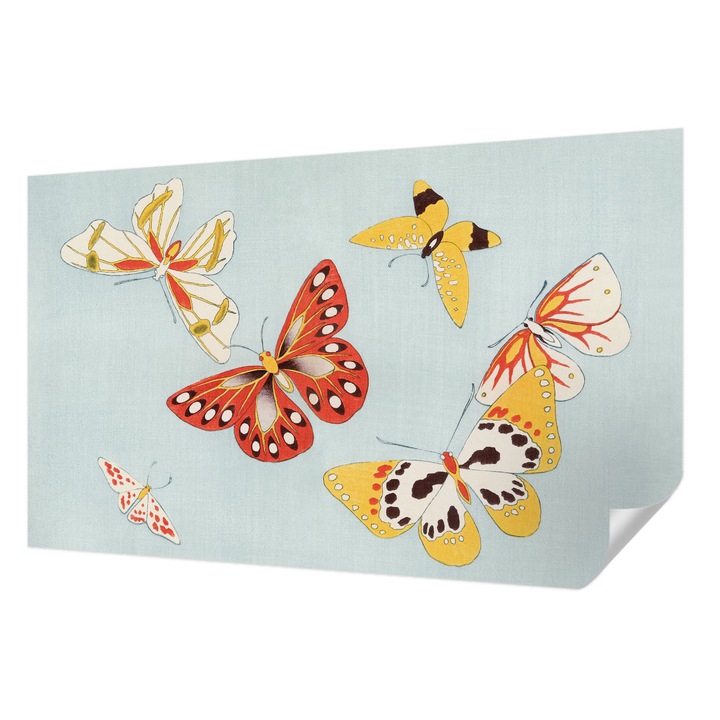 Öntapadós Dekor Tapéta, Wallfluent, Művészi pillangók, Kék, 416 x 254 cm, Könnyen Tisztítható, Nedvességálló, 010170060070000285411