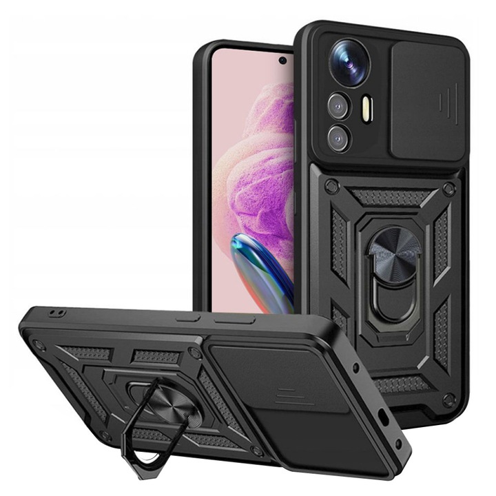 Husa Armor CamShield Ring pentru Xiaomi Redmi Note 12S, Clapeta Camera, Structura Rigida, Anti-Shock, Protectie Completa, Negru