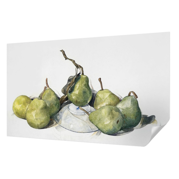 Öntapadós Fotótapéta Falra, Wallfluent, Akvarell körte, Zöld, 416 x 254 cm, Nappaliba, Konyhába, 010170060070000285464