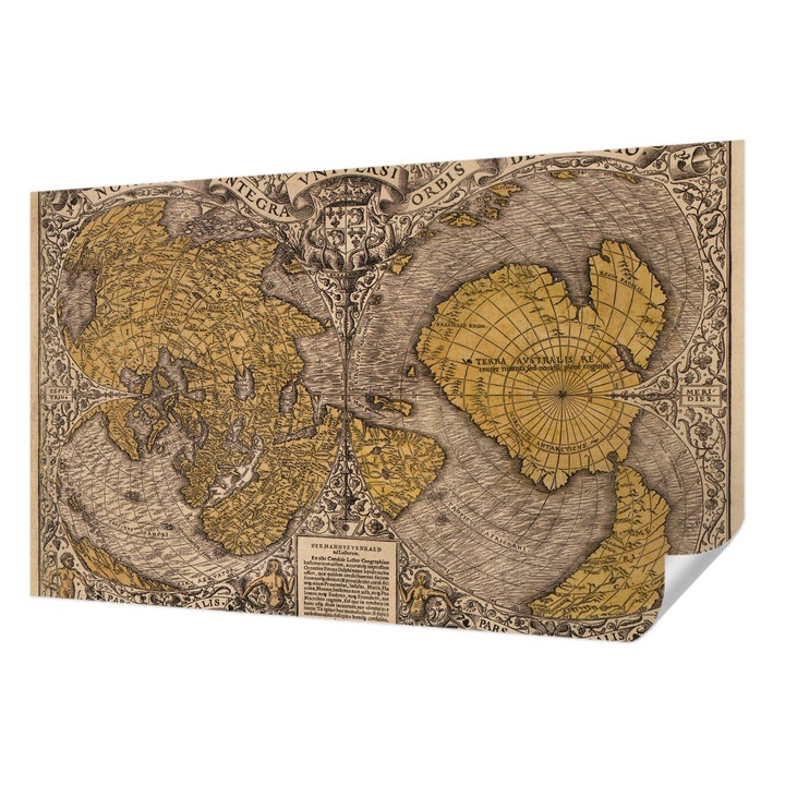 Öntapadós Dekor Tapéta, Wallfluent, Történelmi térképészet, Sárga, 416 x 254 cm, Előszobába, Hálószobába, 010170060070000285504