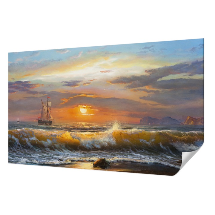 Öntapadós Dekor Tapéta, Wallfluent, Tengeri panoráma, Kék, 416 x 254 cm, Modern Dizájn, Könnyen Felszerelhető És Tisztítható, 010170060070000018550