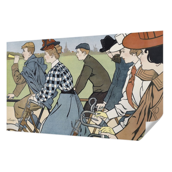 Öntapadós Tapéta Fali Dekoráció, Wallfluent, Veterán kerékpárosok, Fehér, 416 x 254 cm, Könnyen Tisztítható, Nedvességálló, 010170060070000031567