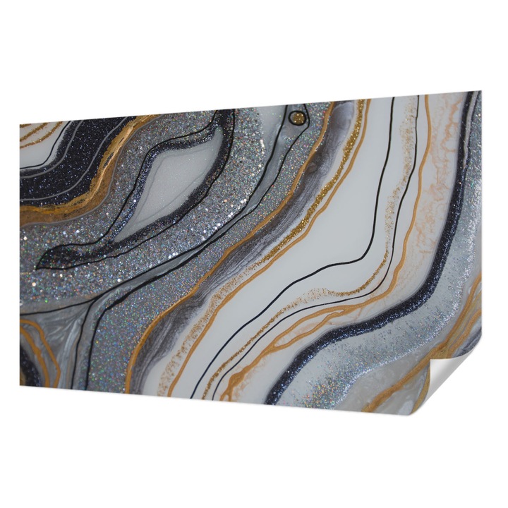 Öntapadós Dekor Tapéta, Wallfluent, Kőhullámok, Fekete, 416 x 254 cm, Könnyen Tisztítható, Nedvességálló, 010170060070000077329