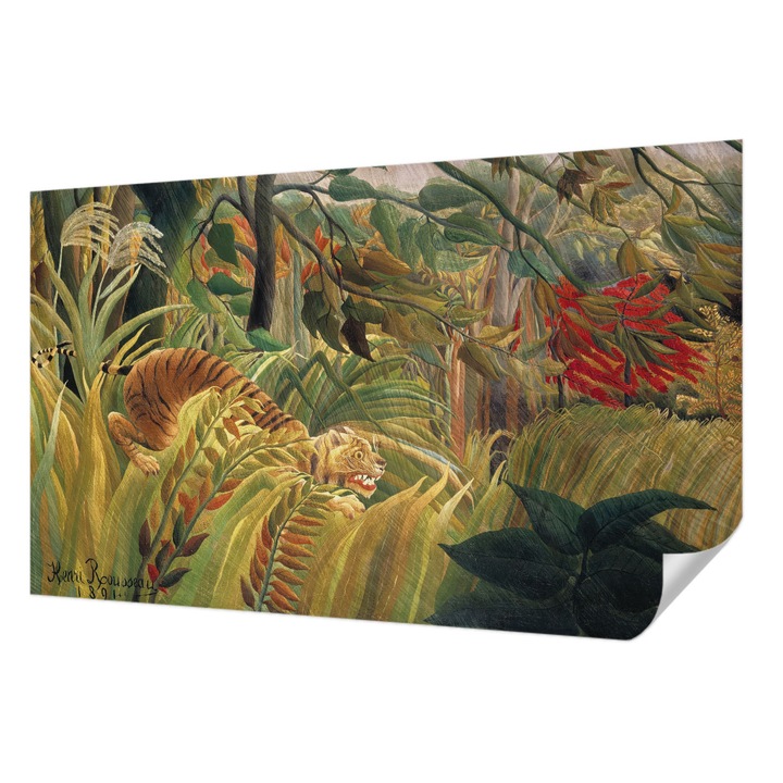 Öntapadós Tapéta Fali Dekoráció, Wallfluent, Egzotikus tigris, Zöld, 416 x 254 cm, Nappaliba, Konyhába, 010170060070000285646