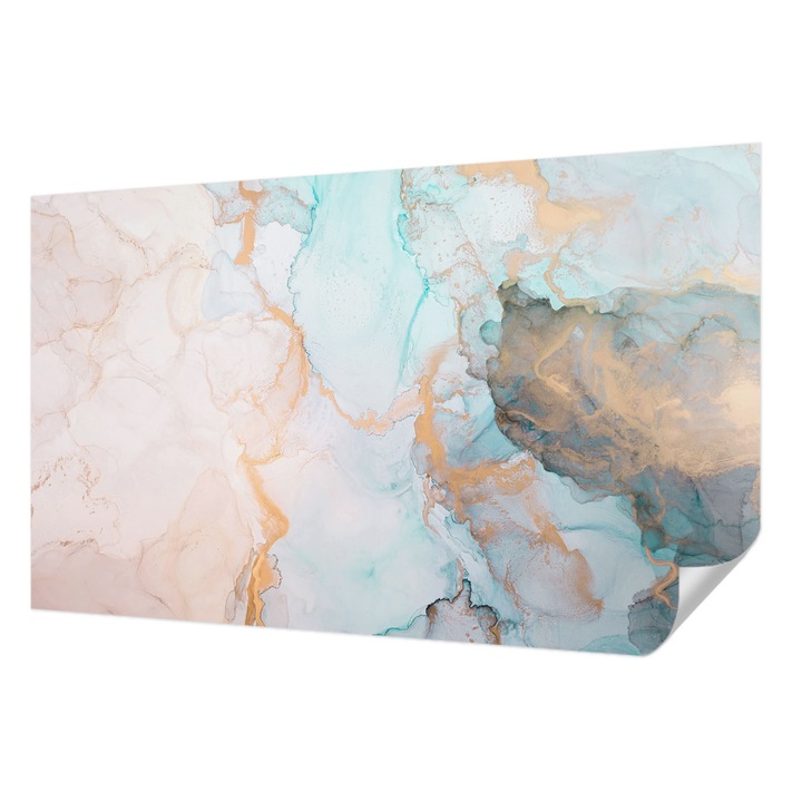 Öntapadós Tapéta Falra, Wallfluent, Akvarell hullámok, Fehér, 416 x 254 cm, Könnyen Tisztítható, Nedvességálló, 010170060070000088551