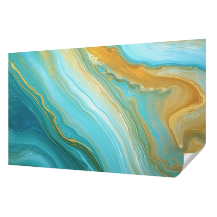 Öntapadós Tapéta Fali Dekoráció, Wallfluent, Absztrakt hullámok, Kék, 416 x 254 cm, Nappaliba, Konyhába, 010170060070000282555