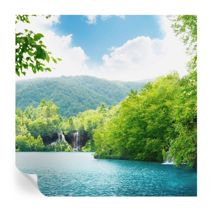 Öntapadós Tapéta Falra, Tulup, Természetes vízesés, Zöld, 250 x 250 cm, Dekoráció, Nedvességálló, 010170060030000000656