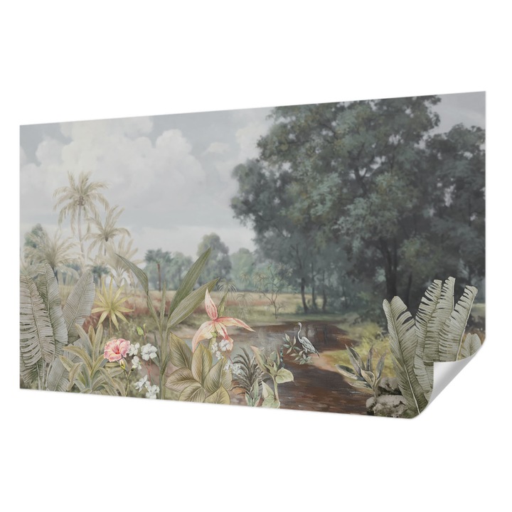 Öntapadós Dekor Tapéta, Wallfluent, Egzotikus táj, Szürke, 416 x 254 cm, Fali Dekoráció, Nedvesség- És Foltálló, 010170060070000282765