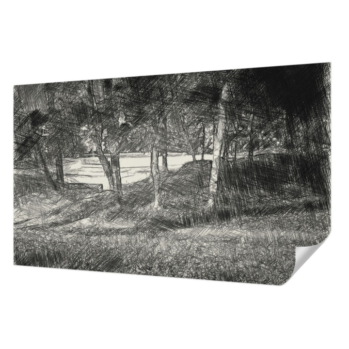 Öntapadós Tapéta Falra, Wallfluent, Egy békés táj, Fekete és fehér, 416 x 254 cm, Erős Ragasztó, Modern Belsőépítészeti Dekoráció, 010170060070000282785