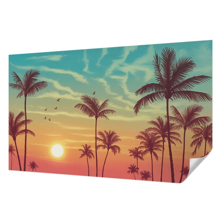 Öntapadós Dekor Tapéta, Wallfluent, Trópusi táj, Kék, 416 x 254 cm, Dekoráció, Falra, 010170060070000284713