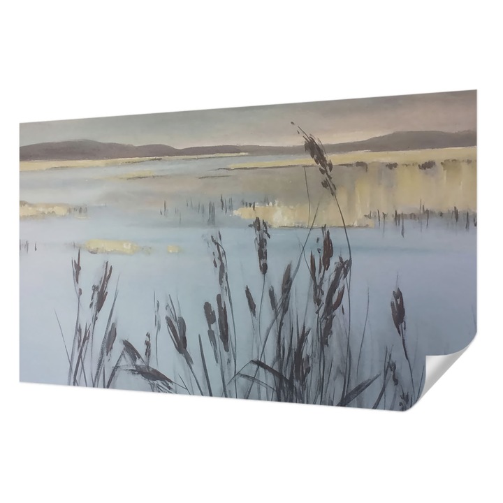 Öntapadós Dekor Tapéta, Wallfluent, Egy nyugodt tó, Szürke, 416 x 254 cm, Klasszikus, Könnyen Felszerelhető, 010170060070000284843