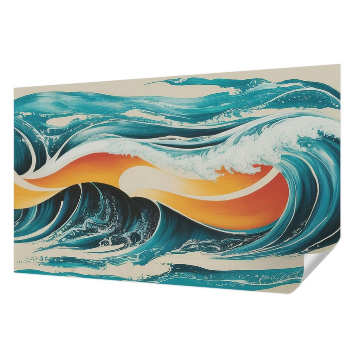 Öntapadós Tapéta Falra, Wallfluent, Absztrakt hullámok, Türkiz, 416 x 254 cm, Erős Ragasztó, Modern Belsőépítészeti Dekoráció, 010170060070000284856