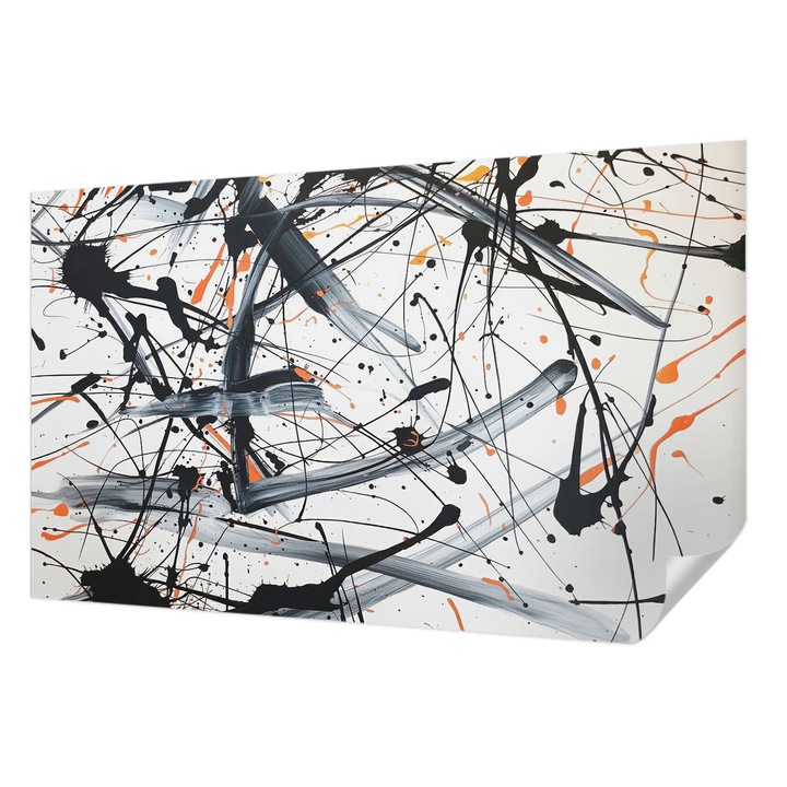 Öntapadós Fotótapéta Falra, Wallfluent, Energia káosz, Fekete és fehér, 416 x 254 cm, Könnyen Tisztítható, Nedvességálló, 010170060070000284955