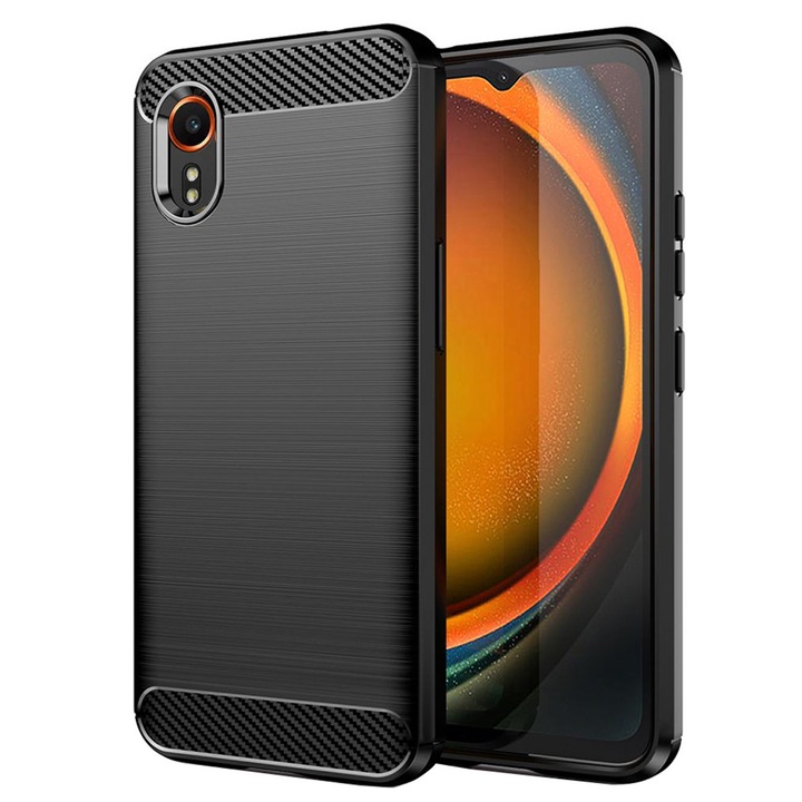 Husa Carbon pentru Samsung Galaxy Xcover7, Silicon TPU Durabil, Protectie sporita, Rezistenta la socuri, Grip Anti-Alunecare, Neagra