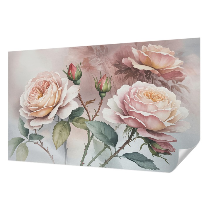 Öntapadós Fotótapéta Falra, Wallfluent, Pasztell rózsák, Rózsaszín, 416 x 254 cm, Könnyen Tisztítható, Nedvességálló, 010170060070000284985
