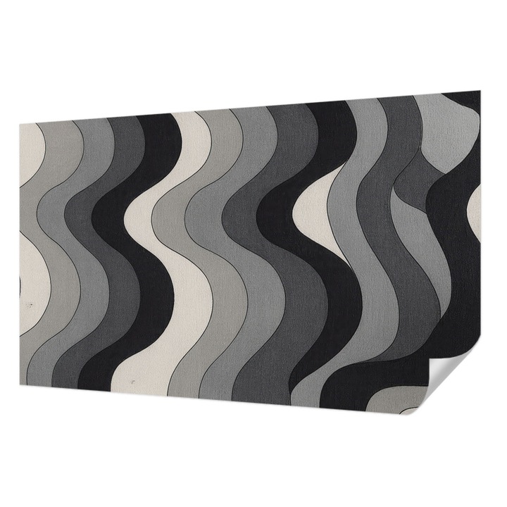 Öntapadós Tapéta Falra, Wallfluent, Szürke hullámok, Szürke, 416 x 254 cm, Nappaliba, Konyhába, 010170060070000284984