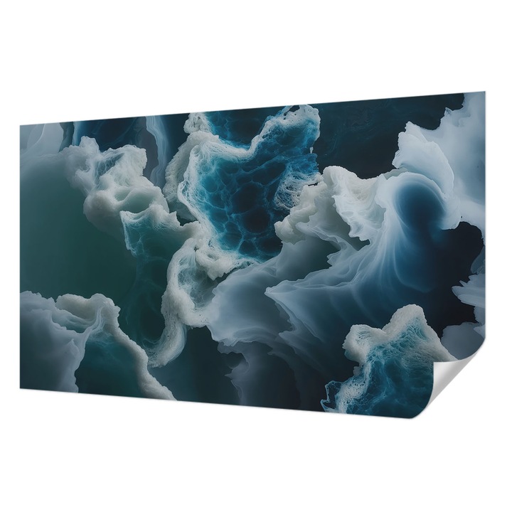 Öntapadós Fotótapéta Falra, Wallfluent, Tengeri hullámok, Kék, 416 x 254 cm, Könnyen Tisztítható, Nedvességálló, 010170060070000285021