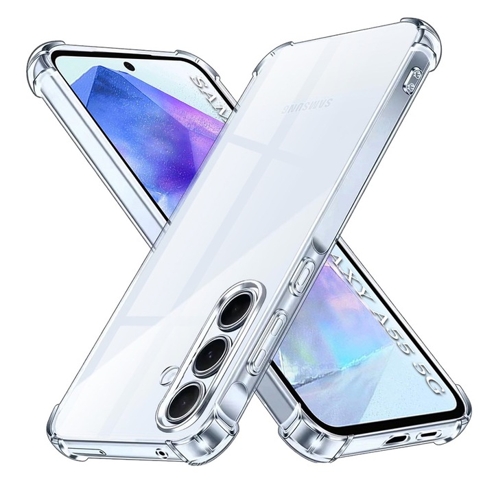 Husa Clear Anti-Soc pentru Samsung Galaxy A55 5G, Protectie Colturi AirBag, Rezisntenta Socuri si Zgarieturi, Design Slim, Transparenta