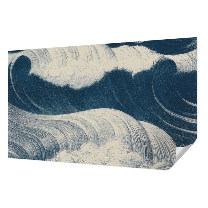 Öntapadós Dekor Tapéta, Wallfluent, Tengeri hullámok, Tengerészkék, 416 x 254 cm, Nappaliba, Konyhába, 010170060070000285353