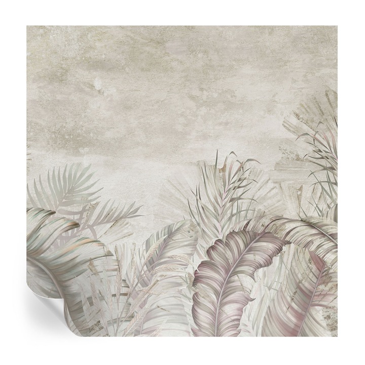 Tapet Textil Autocolant, Tulup, Frunze decorative, Bej, 250 x 250 cm, Decorativ, Stickere Decorative, 010170060030000282731