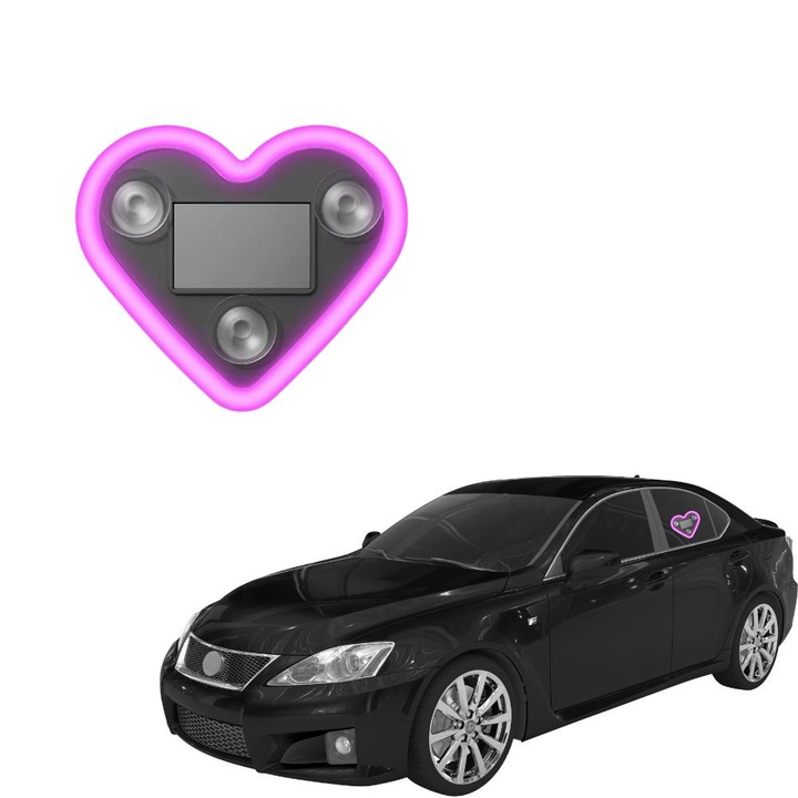 Lampa Ambientala Auto in Forma de Inima LED, NeonDrive Ambient, Iluminat Interior, Conectare Rapida, Fara Setari Complicate, Aplicatii sau Telecomanda, Montare Usoara, Lumina Constanta, Panou Solar, Roz