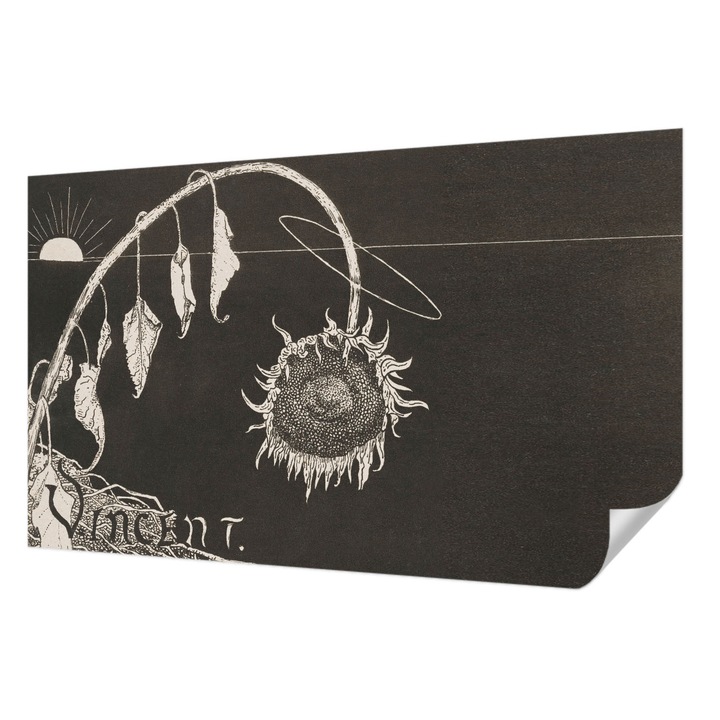 Öntapadós Tapéta Falra, Wallfluent, Nosztalgikus napraforgó, Fekete, 416 x 254 cm, Dekoráció, Klasszikus, 010170060070000285454