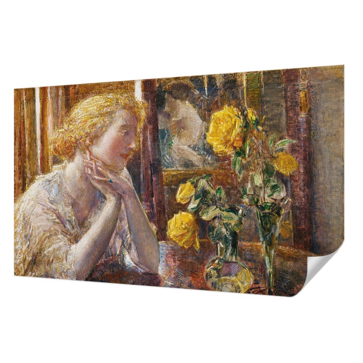 Tapet Autocolant De Perete, Wallfluent, Femeie cu trandafiri, Galben, 416 x 254 cm, Pentru Baie, Bucatarie, 010170060070000285609