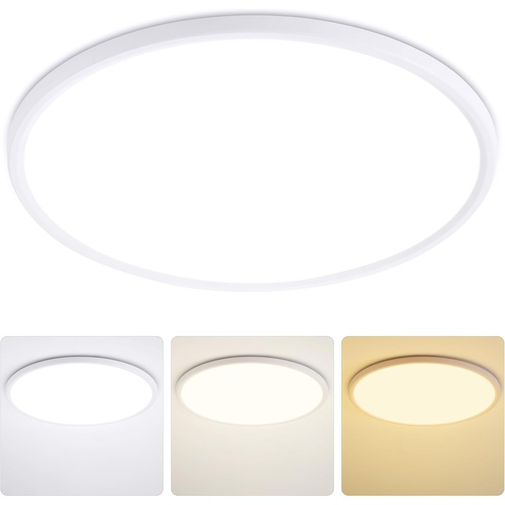 LED mennyezeti lámpa, MOONSEA, lapos, 46 W, állítható fényszín, 49 cm átmérő, 2,5 cm vastagság, fehér, szerelőkészlet mellékelve, műanyag, gazdaságos, tömített, CRI