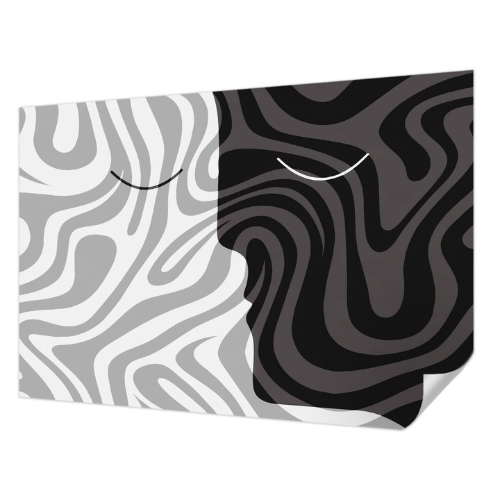 Öntapadós Tapéta Falra, Wallfluent, Absztrakt arcok, Szürke, 152 x 104 cm, Klasszikus, Könnyen Felszerelhető, 010170060180000285017