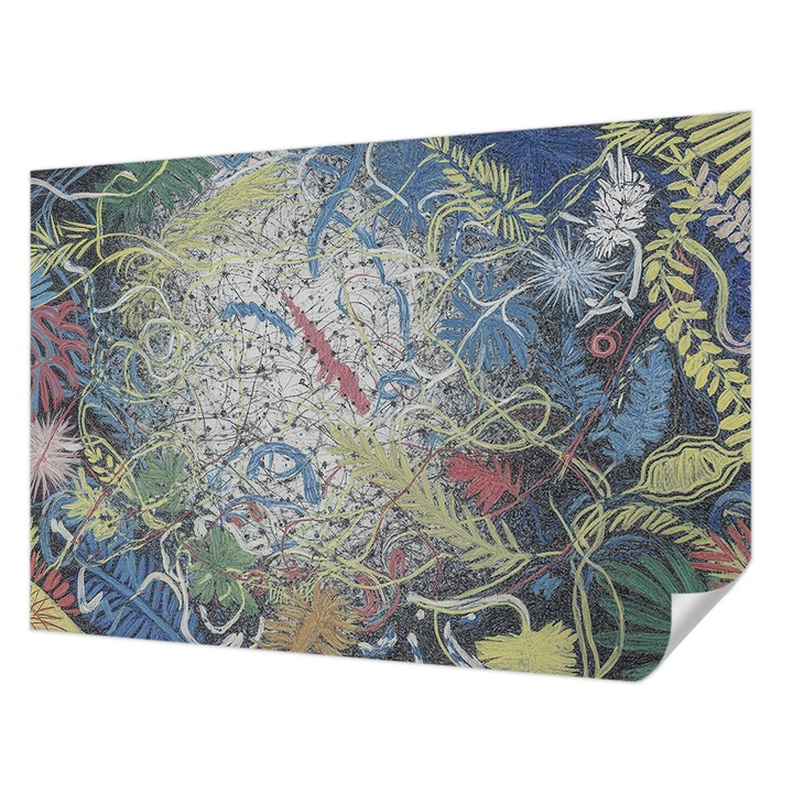 Öntapadós Dekor Tapéta, Wallfluent, Növényi örvények, Kék, 152 x 104 cm, Erős Ragasztó, Modern Belsőépítészeti Dekoráció, 010170060180000285164