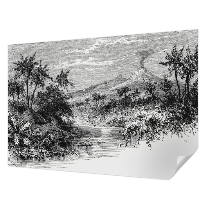 Öntapadós Fotótapéta Falra, Wallfluent, Egzotikus panoráma, Fekete és fehér, 152 x 104 cm, Nappaliba, Konyhába, 010170060180000285560