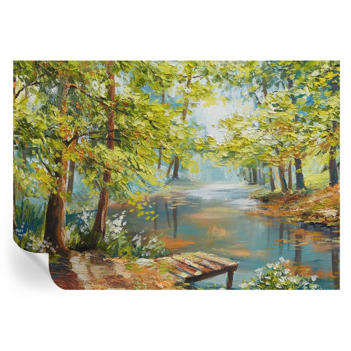 Fototapet autocolant, tulup, Lac idilic, mat, verde, 208x146cm