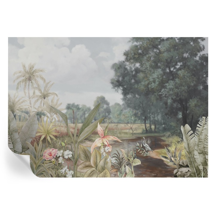 Tapet autocolant dekorativ Tulup, peisaj exotic, gri, 208x146cm, lavabil