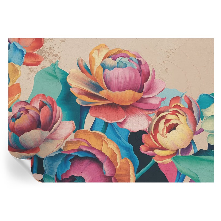 Tapet Textil Autocolant, Tulup, Armonie florala, Negru, 208 x 146 cm, Decorativ, Detasabil, 010170060950000284841