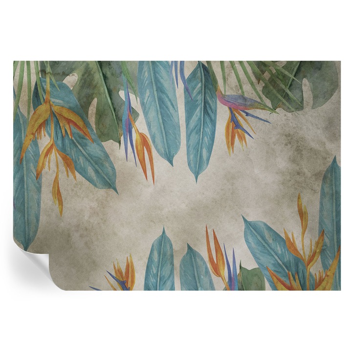 Fototapet autocolant tulup, flori tropicale, albastru, 208x146cm, lavabil, decorativ