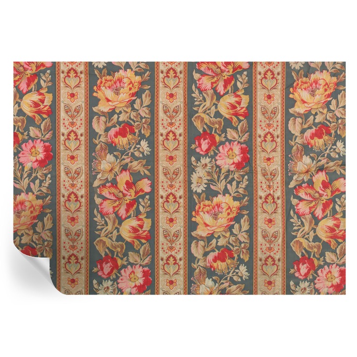 Tapet Textil Autocolant, Tulup, Flori colorate, Gri, 208 x 146 cm, Decorativ, Pentru Bucatarie, Baie, 010170060950000285356