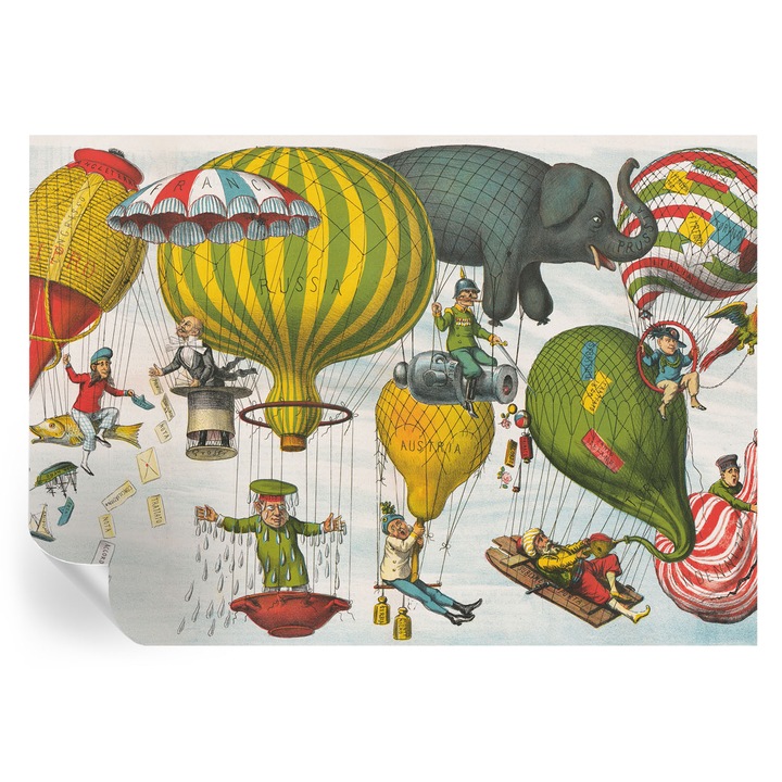 Tapet Autodeziv De Perete, Tulup, Calatorie cu balonul, Galben, 208 x 146 cm, Decorativ, Pentru Birou, 010170060950000285386