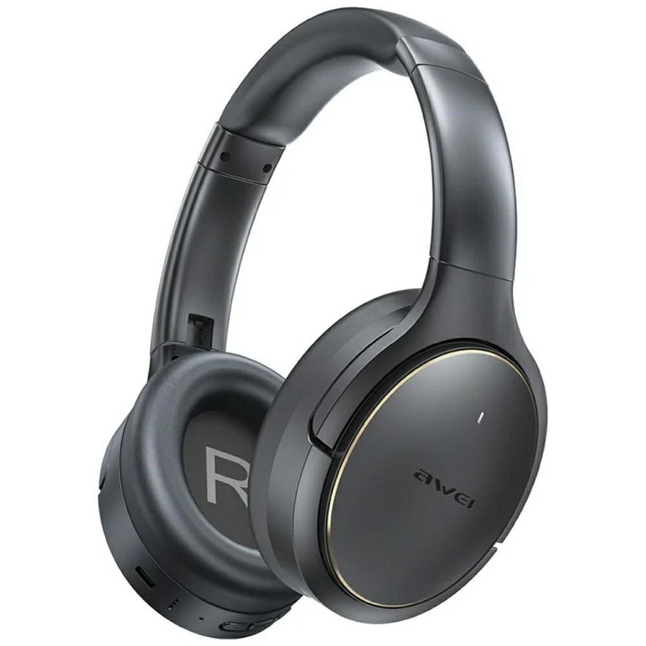 Casti wireless Awei AT20, activare reducere zgomot ANC, Bluetooth 6.0, negru