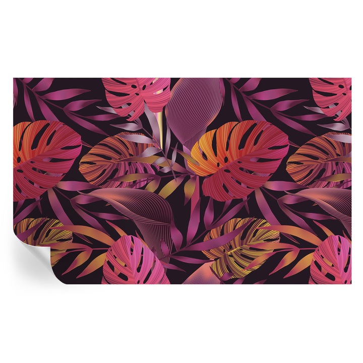 Öntapadós Fotótapéta Falra, Tulup, Egzotikus levelek, Fekete, 416 x 254 cm, Dekoráció, Nappaliba, Hálószobába, 010170060070000013043