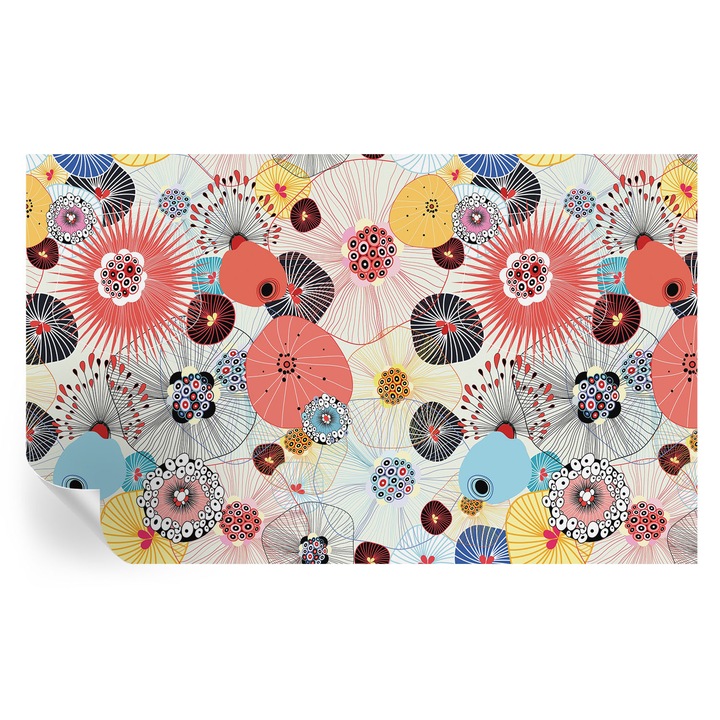 Öntapadós Fotótapéta Falra, Tulup, Színes virágok, Piros, 416 x 254 cm, Dekoráció, Erős Ragasztó, 010170060070000012937