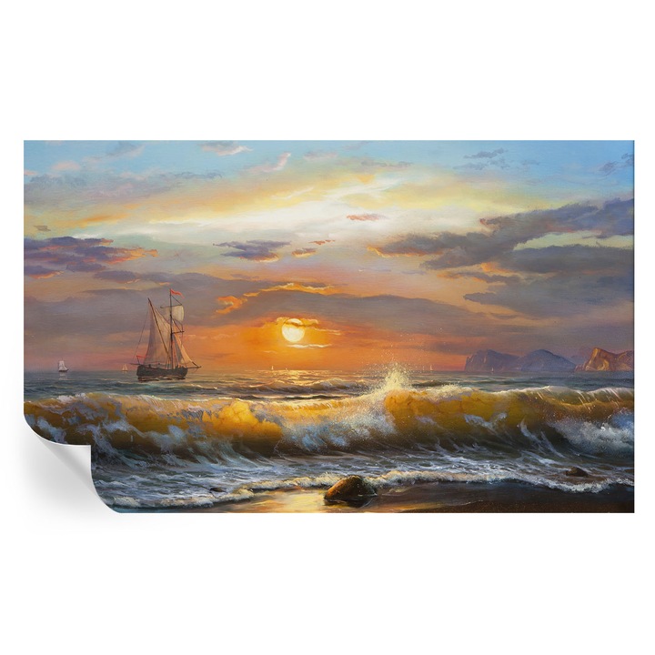 Tapet Textil Autocolant, Tulup, Panorama maritima, Albastru, 416 x 254 cm, Decorativ, Stickere Decorative, 010170060070000018550