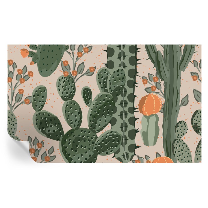 Öntapadós Tapéta Falra, Tulup, Zöld kaktuszok, Zöld, 416 x 254 cm, Dekoráció, Klasszikus, 010170060070000020764